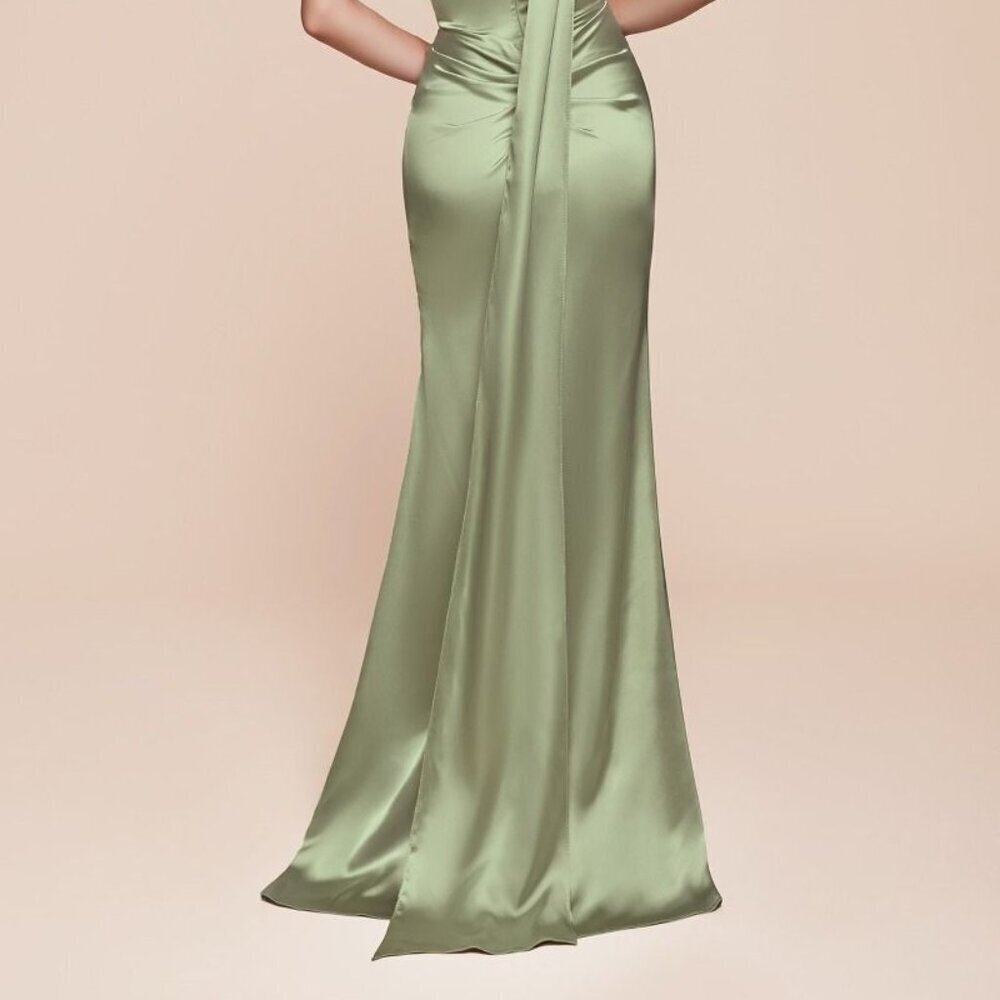 NEW FORMAL SHEATH SATIN DRESS W/ WRAP HALTER NECK LEG SLIT & ZIPPER BACK CD 7454 - Picture 8 of 11